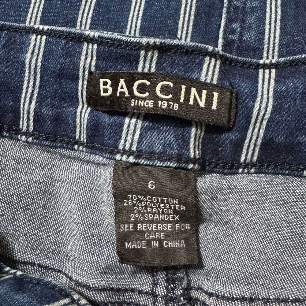 Baccini Navy Striped Denim Skirt Cotton Polyester Rayon Spandex Women Size 6 - Picture 6 of 11
